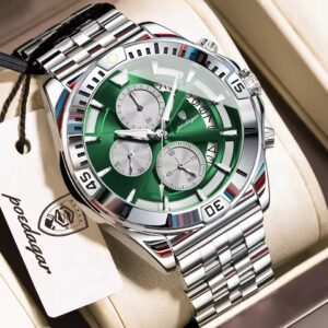 POEDAGAR 695 Luxury Fashion Chronograph Men's Watch – Silver Green
