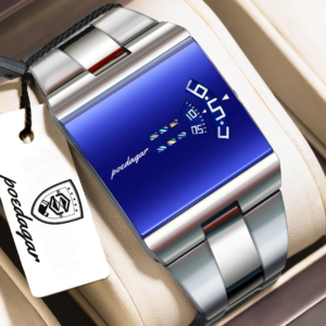 POEDAGAR 857 Top Rectangle Original Men's Quartz Watch – Silver Blue