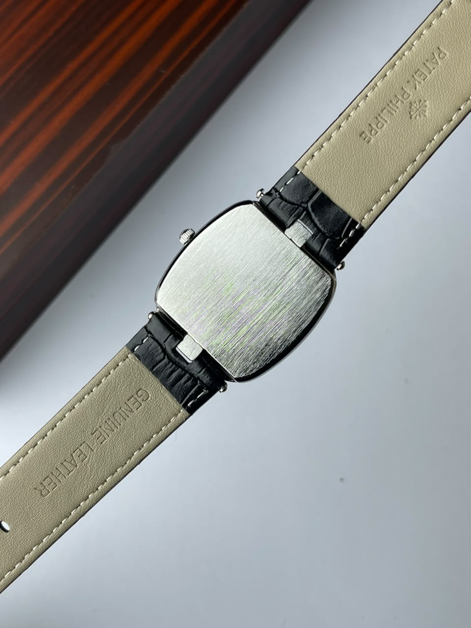 Patek Philippe Ellipse Quartz Leather Strap Watch for Men – Silver White - Image 5