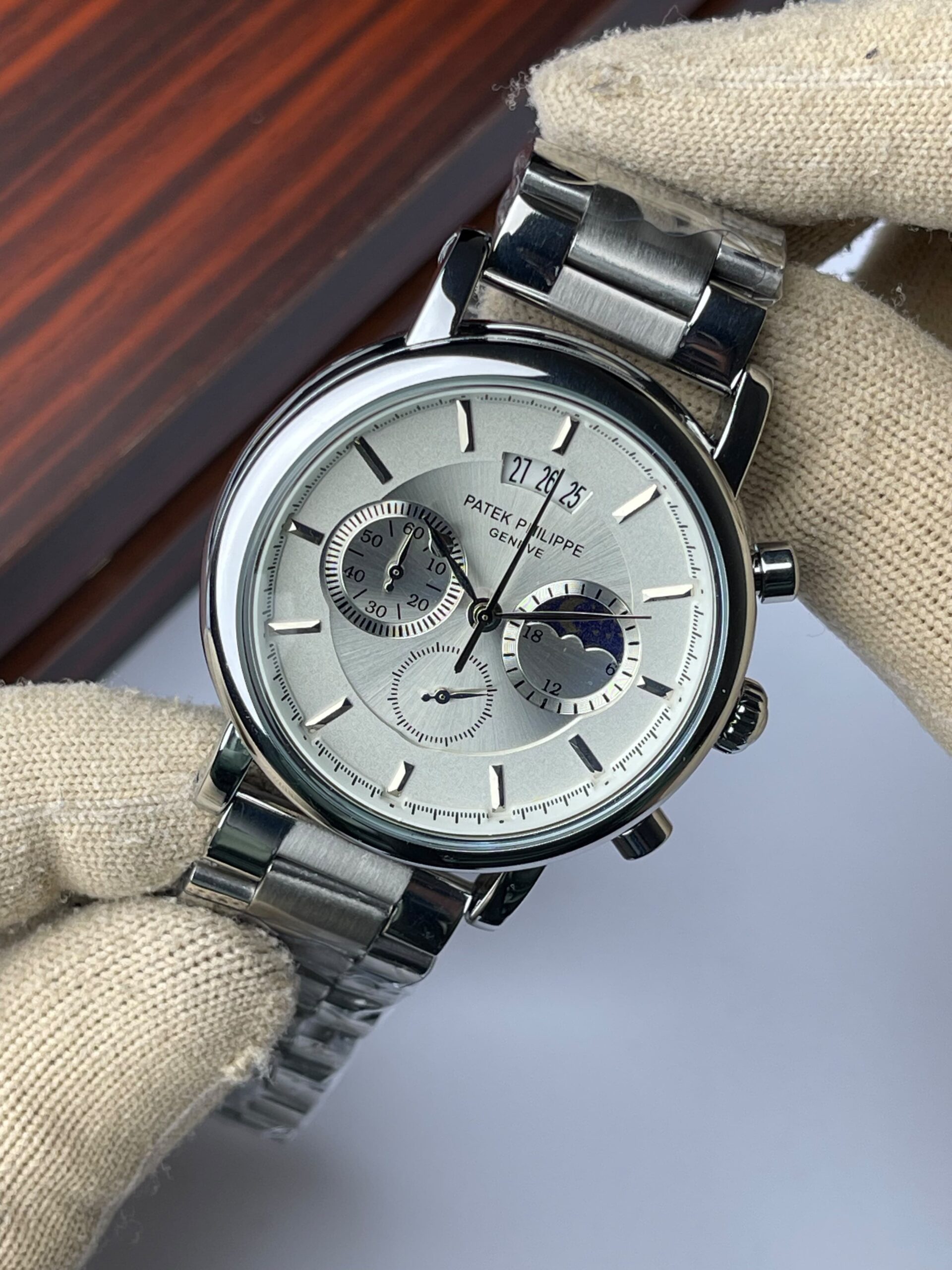 Patek Philippe Premium Quality Chronograph Quartz Watch for Men – Silver White - Image 2