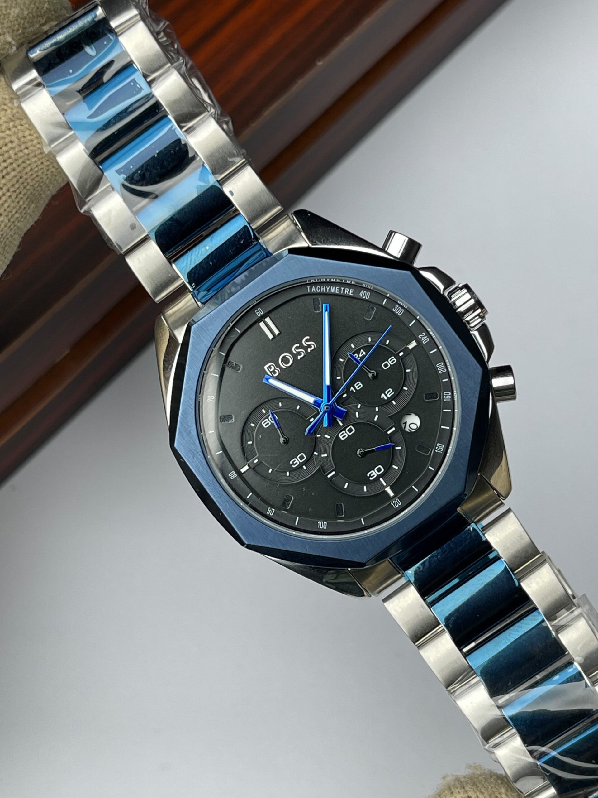 Hugo Boss Premium Quality Chronograph Quartz Watch for Men – Silver Blue Black