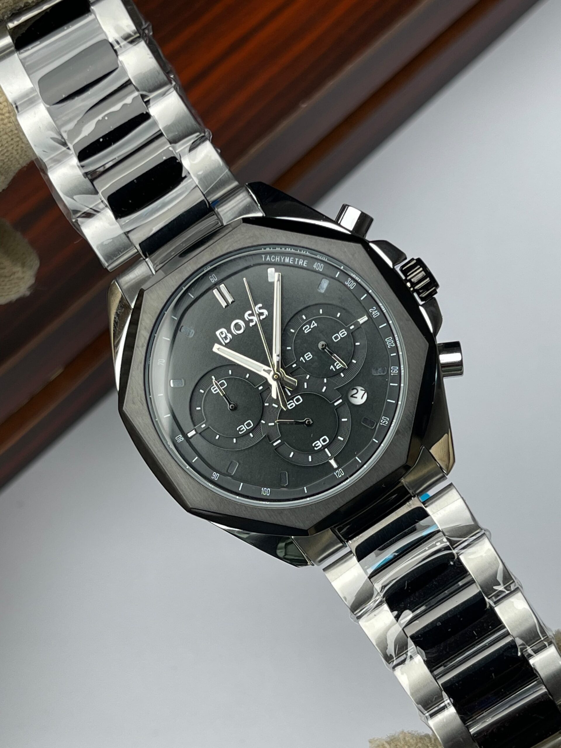 Hugo Boss Premium Quality Chronograph Quartz Watch for Men – Silver Black