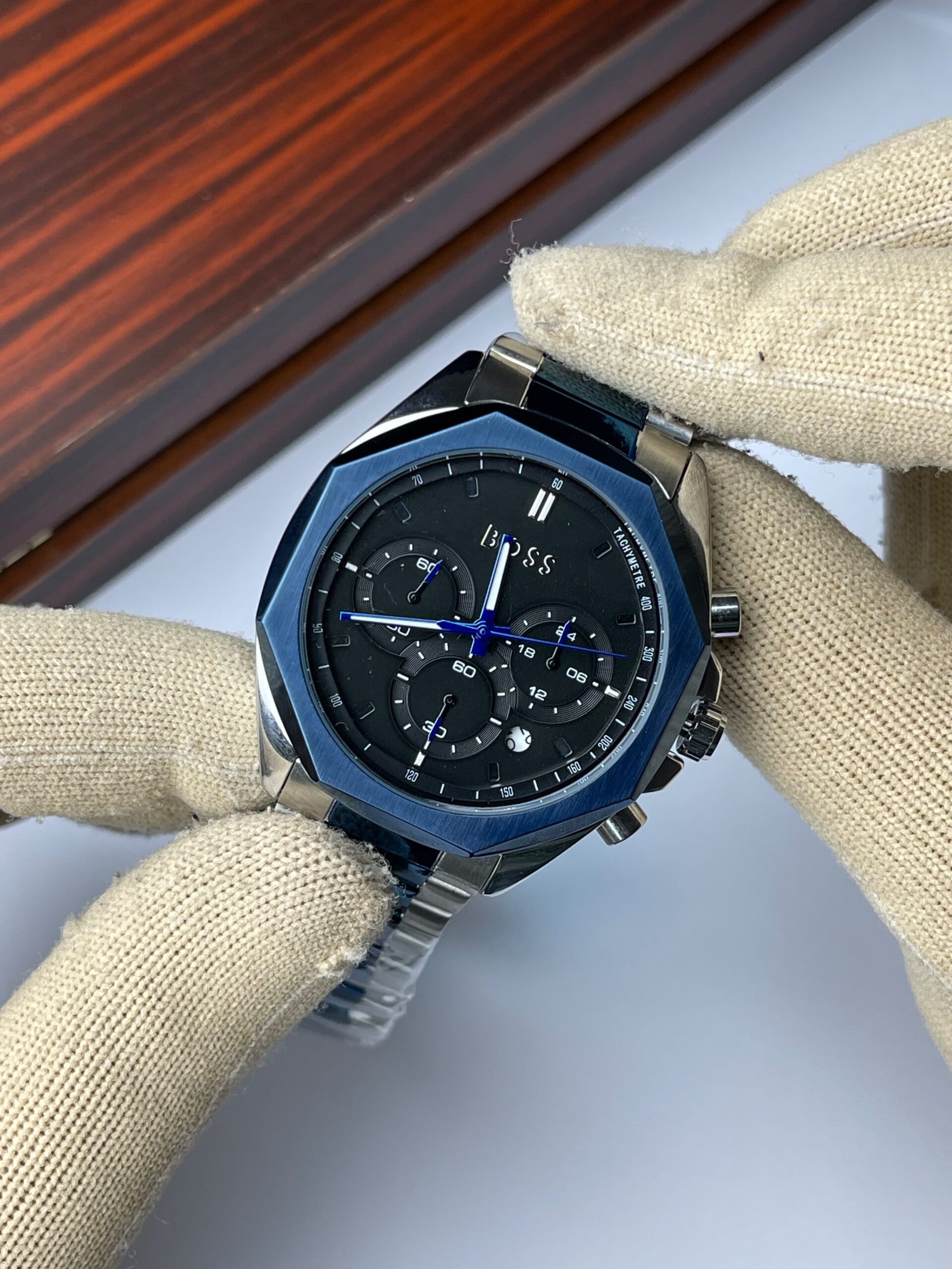 Hugo Boss Premium Quality Chronograph Quartz Watch for Men – Silver Blue Black - Image 2