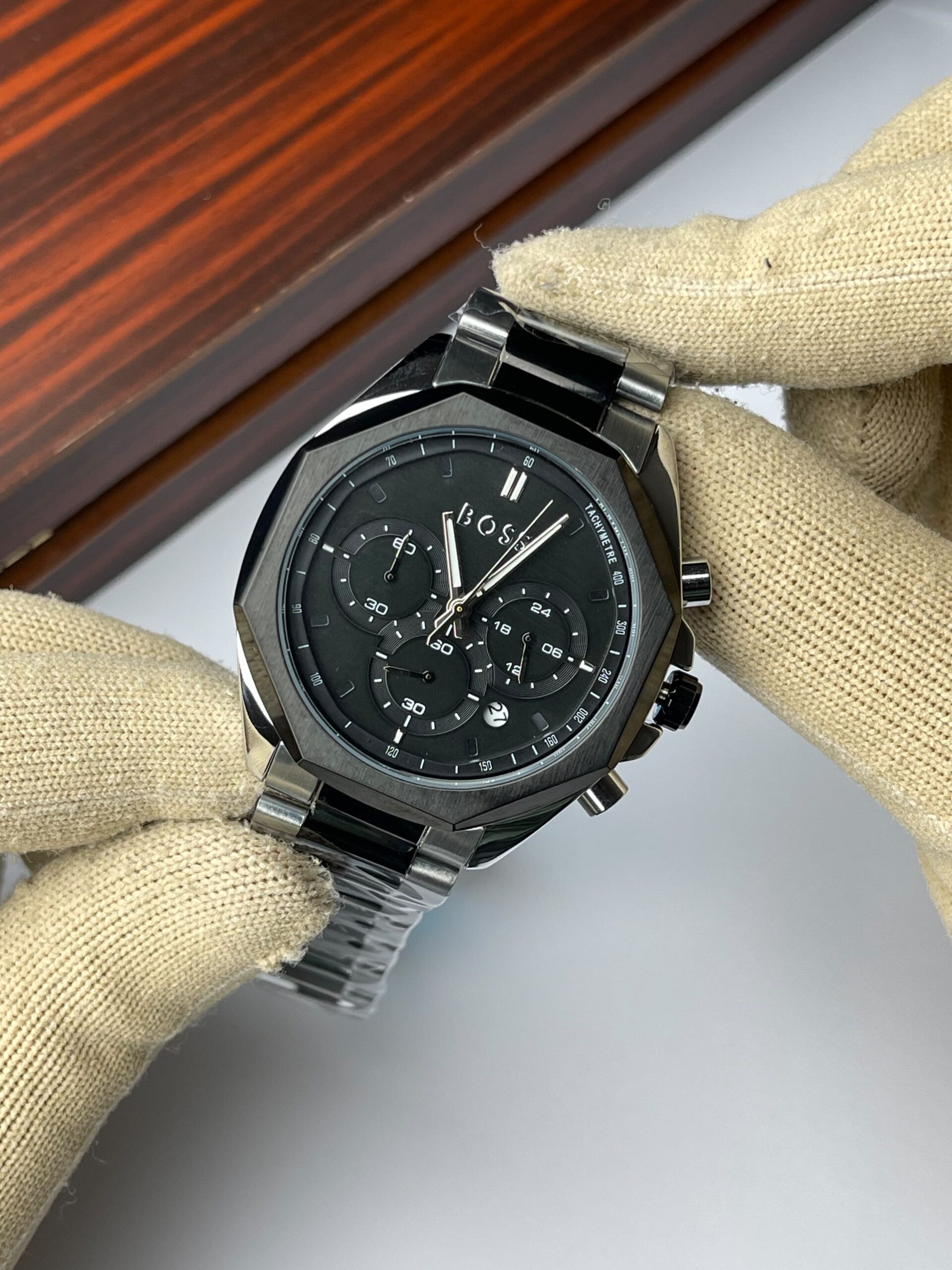 Hugo Boss Premium Quality Chronograph Quartz Watch for Men – Silver Black - Image 2