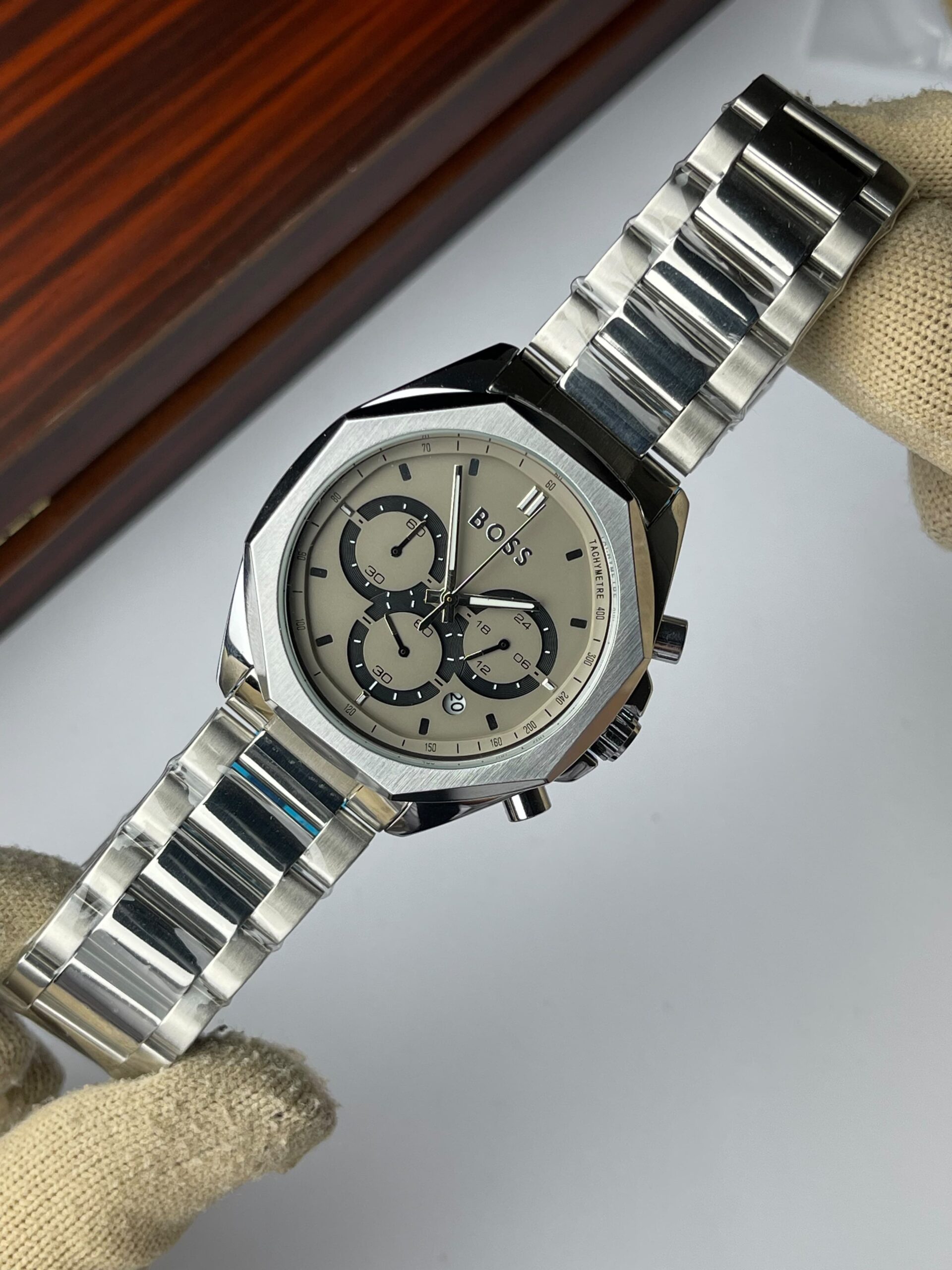 Hugo Boss Premium Quality Chronograph Quartz Watch for Men – Silver Grey