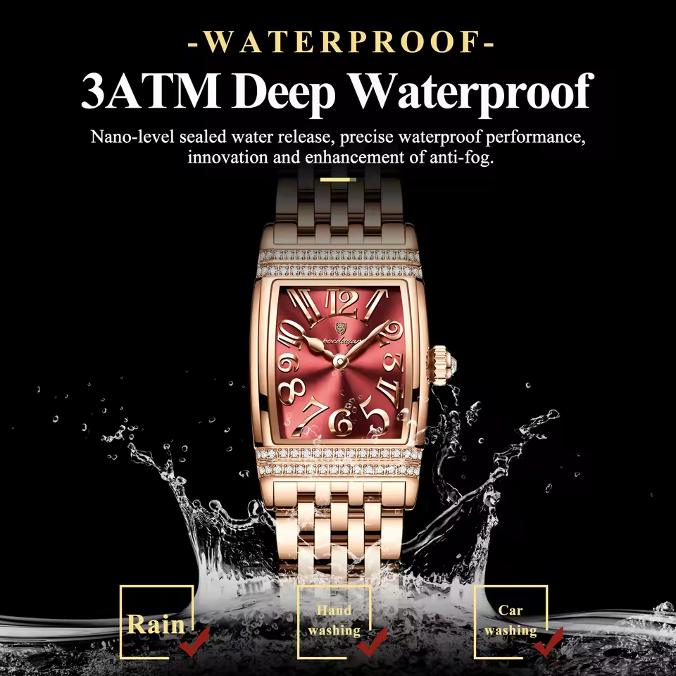 POEDAGAR 799 High Quality Women’s Quartz Watch – RoseGold Red - Image 4
