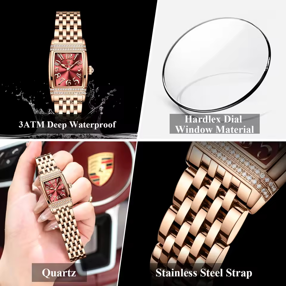 POEDAGAR 799 High Quality Women’s Quartz Watch – RoseGold Red - Image 3