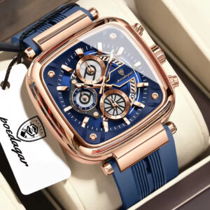 POEDAGAR 849 Men's Luxury Chronograph Quartz Sports Watch – RoseGold Blue