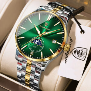 POEDAGAR 854 Premium Moon Phase Quartz Watch for Men – Gold Green